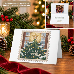 Agradecimento Cartão de Natal Selo Postal Árvore de Natal & Estr