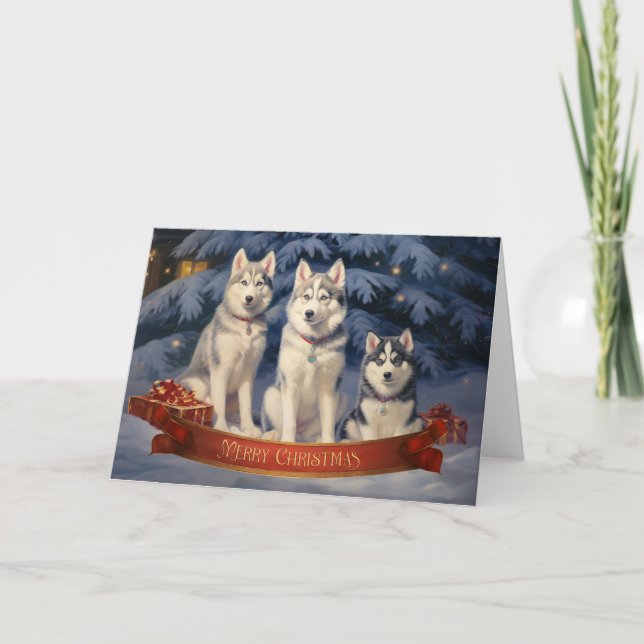 Agradecimento Cartão de Natal Siberian Husky 2 (Frente)