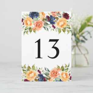 Agradecimento Cartão de Número de Mesa de Casamento Floral de Ou