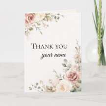 Cartão de Obrigado Casamento, Floral Rosa Poeirent