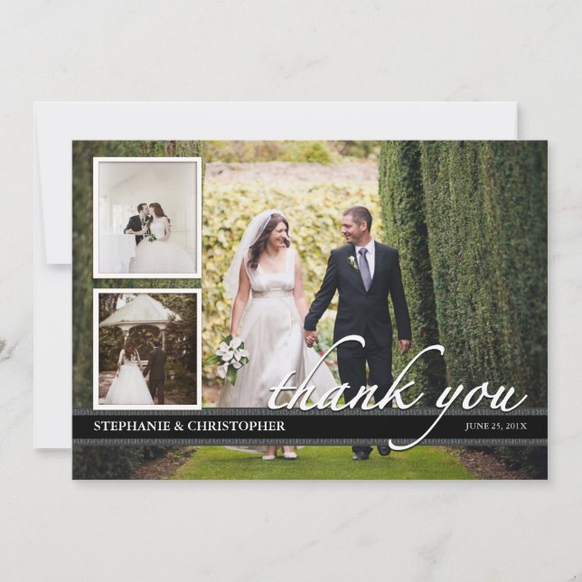 Agradecimento Cartão de Obrigado de Casamento Chic Atemporal com (Frente)