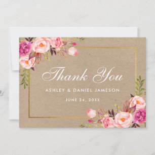 Agradecimento Cartão de Obrigados Dourados de Casamento Blush Fl