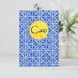Agradecimento Cartão de Olá em Italiano: "Ciao" com Limão e Azul
