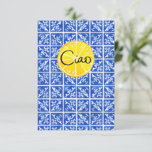 Agradecimento Cartão de Olá em Italiano: "Ciao" com Limão e Azul