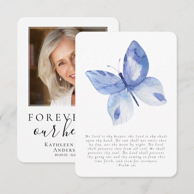 Agradecimento Cartão de Oração Funeral Fotográfico Butterfly (Frente/Verso)