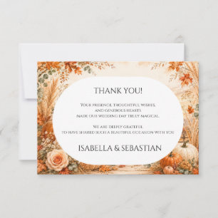 Agradecimento Cartão de Outono Elegante com Abóboras Casamento