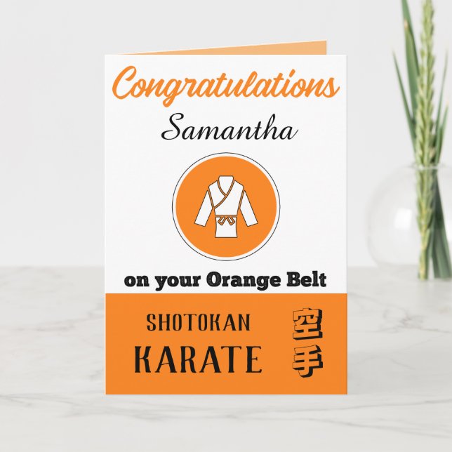 Agradecimento Cartão de Parabéns de Promoção Karate Orange Belt (Frente)