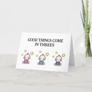 Agradecimento Cartão de Parabéns Triplets, 1 rapariga, 2 rapazes