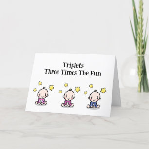 Agradecimento Cartão de Parabéns Triplets, 2 raparigas e 1 rapaz