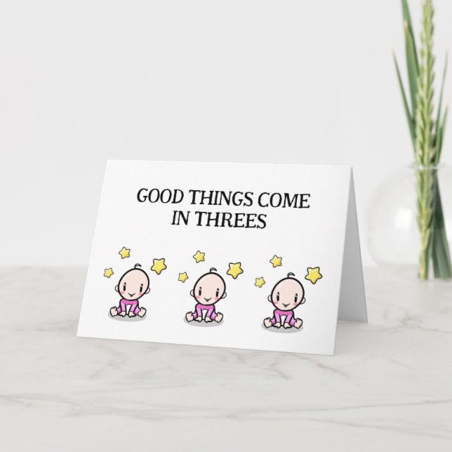 Agradecimento Cartão de Parabéns Triplets, 3 raparigas, (Frente)