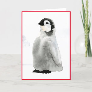 Agradecimento CARTÃO DE PINGUINAS DE COR DE ÁGUA Dobrada NATAL