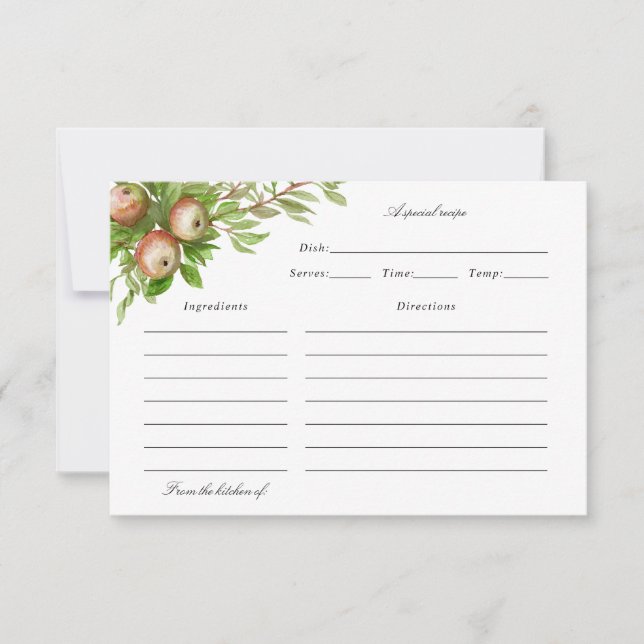 Agradecimento cartão de receitas de maçãs de aquarela (Frente)