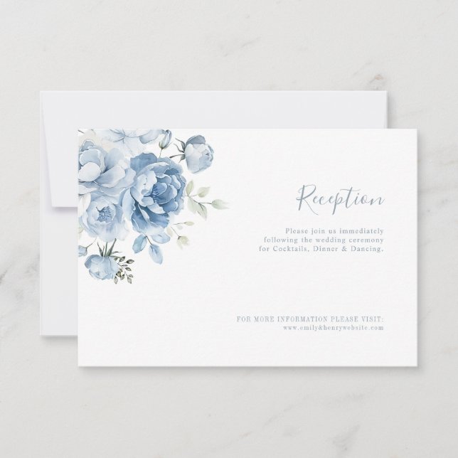 Agradecimento cartão de recepção de casamento floral azul empoei (Frente)