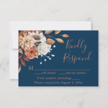 Cartão de Resposta de Aniversário Floral Azul Mari