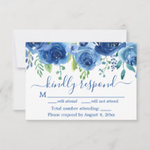 Cartão de Resposta de Casamento Floral Azul Marinh