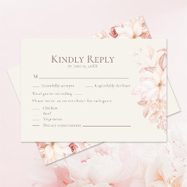 Agradecimento Cartão de Resposta de Casamento Floral Bege Rosado