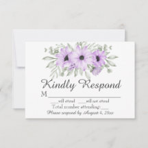 Cartão de Resposta de Casamento Floral Roxo Elegan