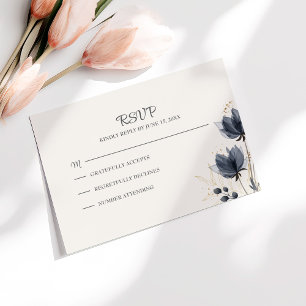 Agradecimento Cartão de Resposta de Casamento Flores Cinza Suave
