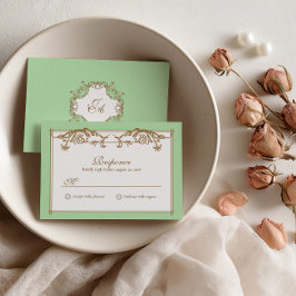 Agradecimento Cartão de Resposta de Casamento Verde Menta Barroc