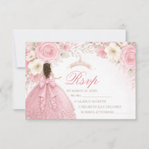 Cartão de Resposta de Quinceañera Menina com Laço 