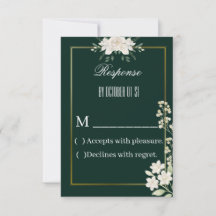 Cartão de Resposta Floral Verde e Dourado Elegante
