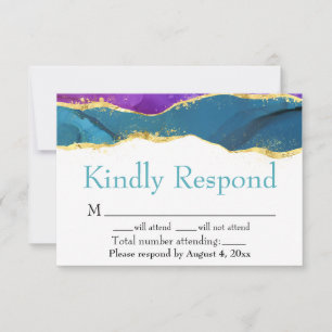 Agradecimento Cartão de Resposta RSVP de Tinta de Aquarela Roxo 