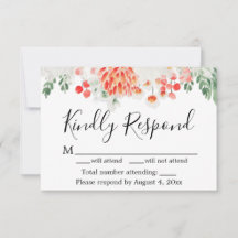 Cartão de Resposta RSVP Floral Laranja Verde Moder