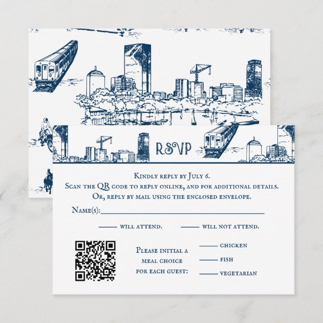 Agradecimento Cartão de RSVP Boston Toile Navy (Frente/Verso)