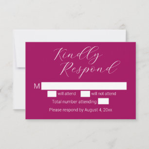 Agradecimento Cartão de RSVP de casamento de roteiro magenta min