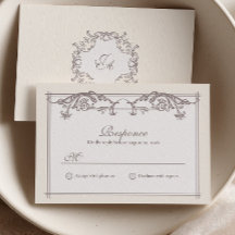 Cartão de RSVP de Casamento em Marfim Barroco com 