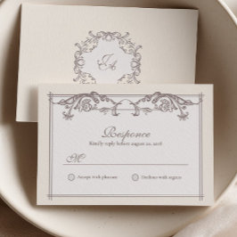 Agradecimento Cartão de RSVP de Casamento em Marfim Barroco com