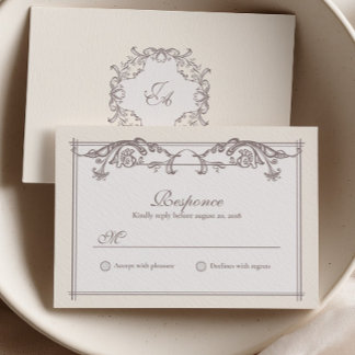 Agradecimento Cartão de RSVP de Casamento em Marfim Barroco com