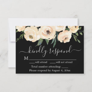 Agradecimento Cartão de RSVP Floral Bege Bege Rosas Dourado Pret