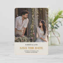 Cartão de Salvar a Data de Casamento em Creme e Do