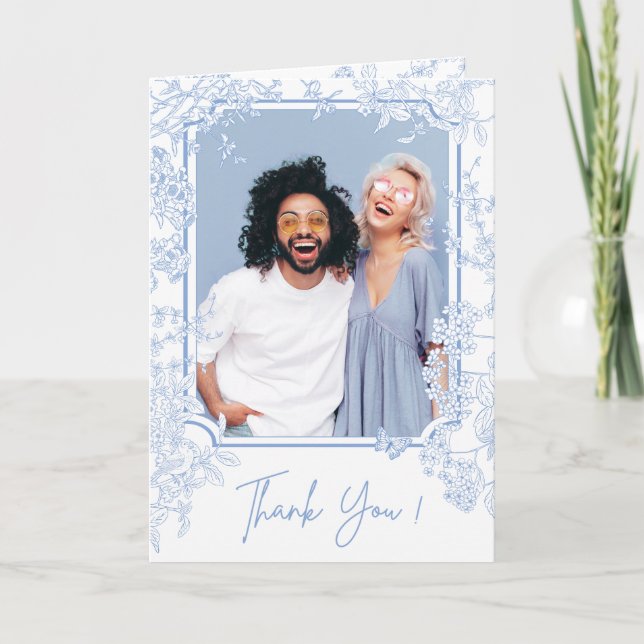 Agradecimento Cartão de Salvar Data de Casamento Blue Chinoiseri (Frente)