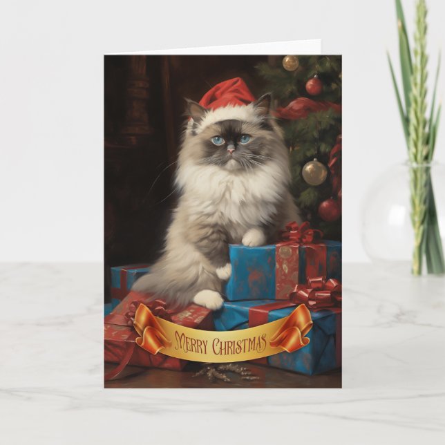 Agradecimento Cartão de saudação de Natal para gatos Ragdoll (Frente)