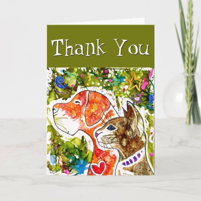 Agradecimento Cartão de saudação para cães e gatos, de cor branc (Frente)