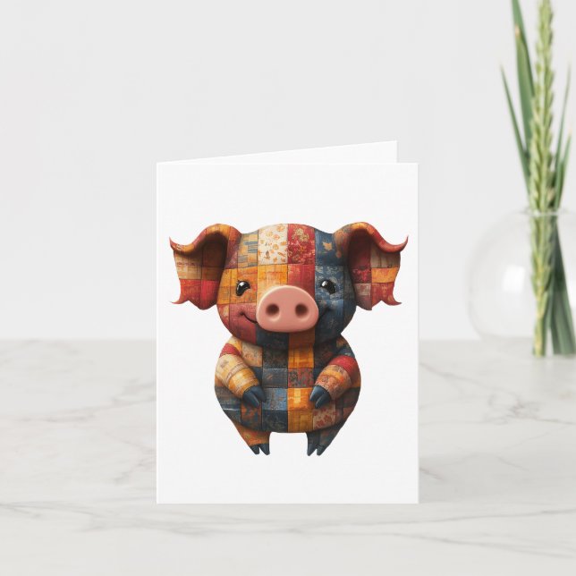 Agradecimento Cartão de Saudações de Porco de Patchwork (Frente)