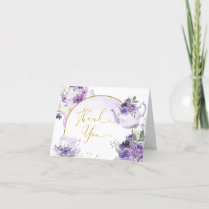 Agradecimento Cartão Dobrado Chá de Noiva Floral Roxo