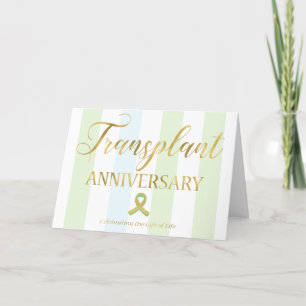 Agradecimento Cartão Dourado e verde de aniversário de transplan