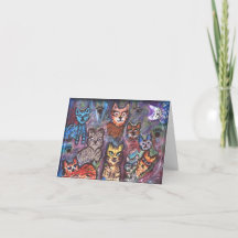 Cartão em Branco de 10 Gatos Coloridos para Amante