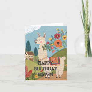 Agradecimento Cartão floral de alpaca de aniversário feliz