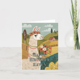 Agradecimento Cartão floral de aniversário feliz alpaca