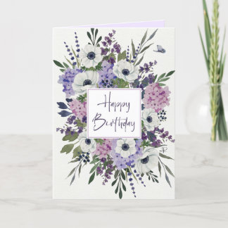 Agradecimento Cartão floral de cor d'água de massa roxa ilustrad