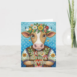 Agradecimento Cartão floral de vaca fofo de aniversário feliz