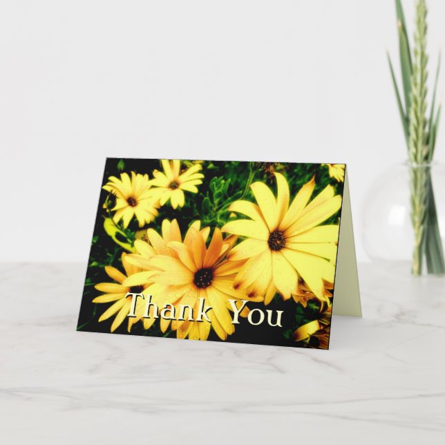Agradecimento Cartão Flores Amarelas com Gotículas de Chuva Agra (Frente)
