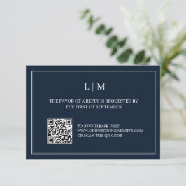 Agradecimento Cartão RSVP Azul QRCode de Marinho Monograma Simpl