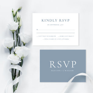 Agradecimento Cartão RSVP de Casamento Azul Simples Dusty Elegan