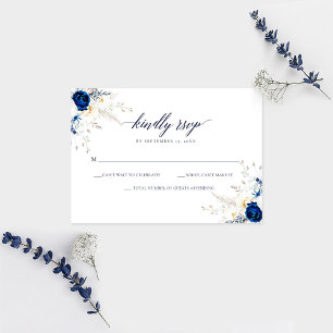 Agradecimento Cartão RSVP de Casamento de Caligrafia Azul Horizo