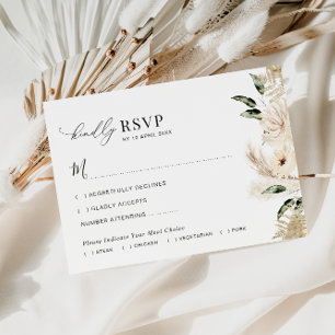 Agradecimento cartão RSVP de casamento de grama verde sage pampa